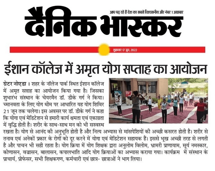 Dainik Bhaskar - Amrit Yoga Saptah organized at Ishan College